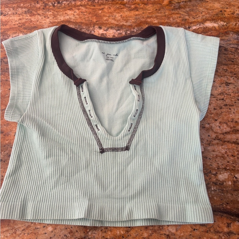 Urban Outfitters Mint and Brown Ribbed Crop Top